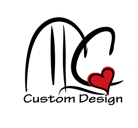 TLC Custom Design logo with black lettering and a red heart.